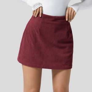 Halara High Waisted Invisible Zipper 2-in-1 A Line Mini Corduroy Casual Skirt